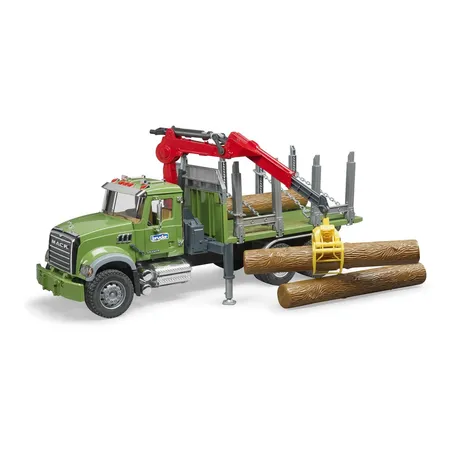 BRUDER® MACK Granite Holztransport;LKW, Ladekran,Greifer+3 Baumstämmen