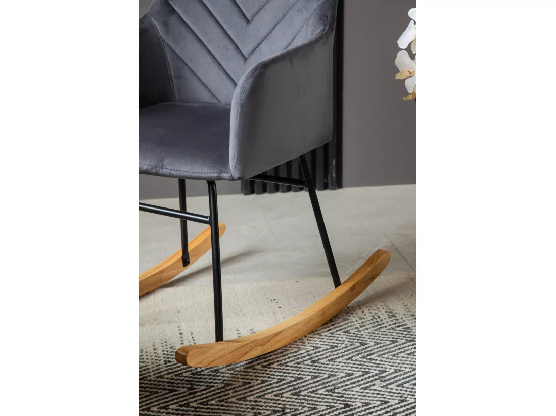 Chaise à bascule avec repose-pieds - 56.5 x 44 x 84 cm - Velours, boid d'évéa et métal - Gris