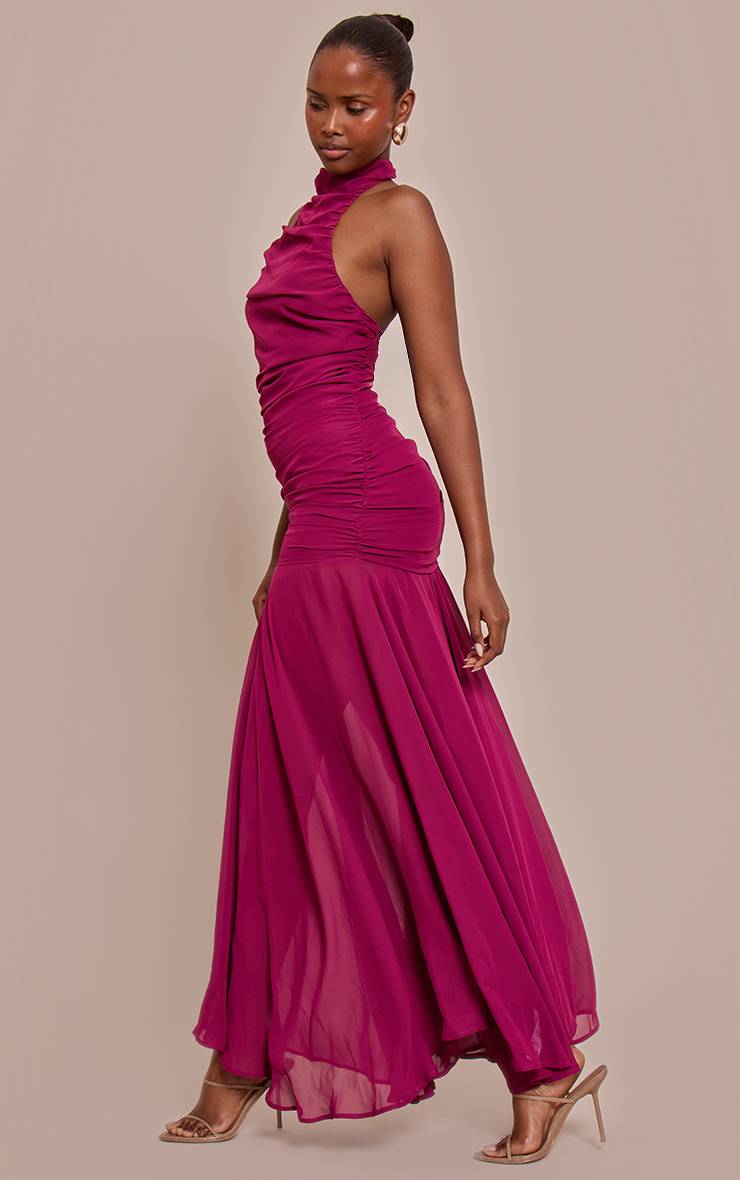 Prune Robe Longue En Mousseline Col Montant