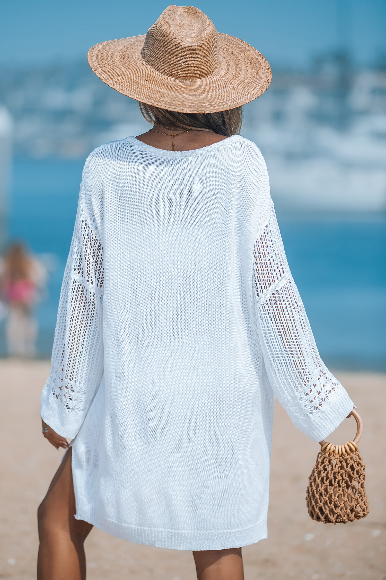 Robe cover up en crochet à col V transparent