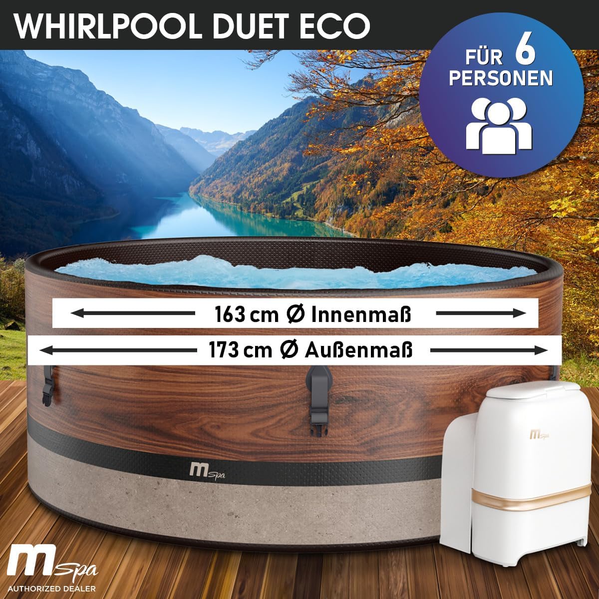 BRAST Whirlpool aufblasbar MSpa Frame Duet Eco für 6 Personen | Ø173x65cm | 138 Massagedüsen in 3 Intensitäten | In- Outdoor Pool | Ganzjähriger Einsatz Winterfest | einfache Steuerung per App