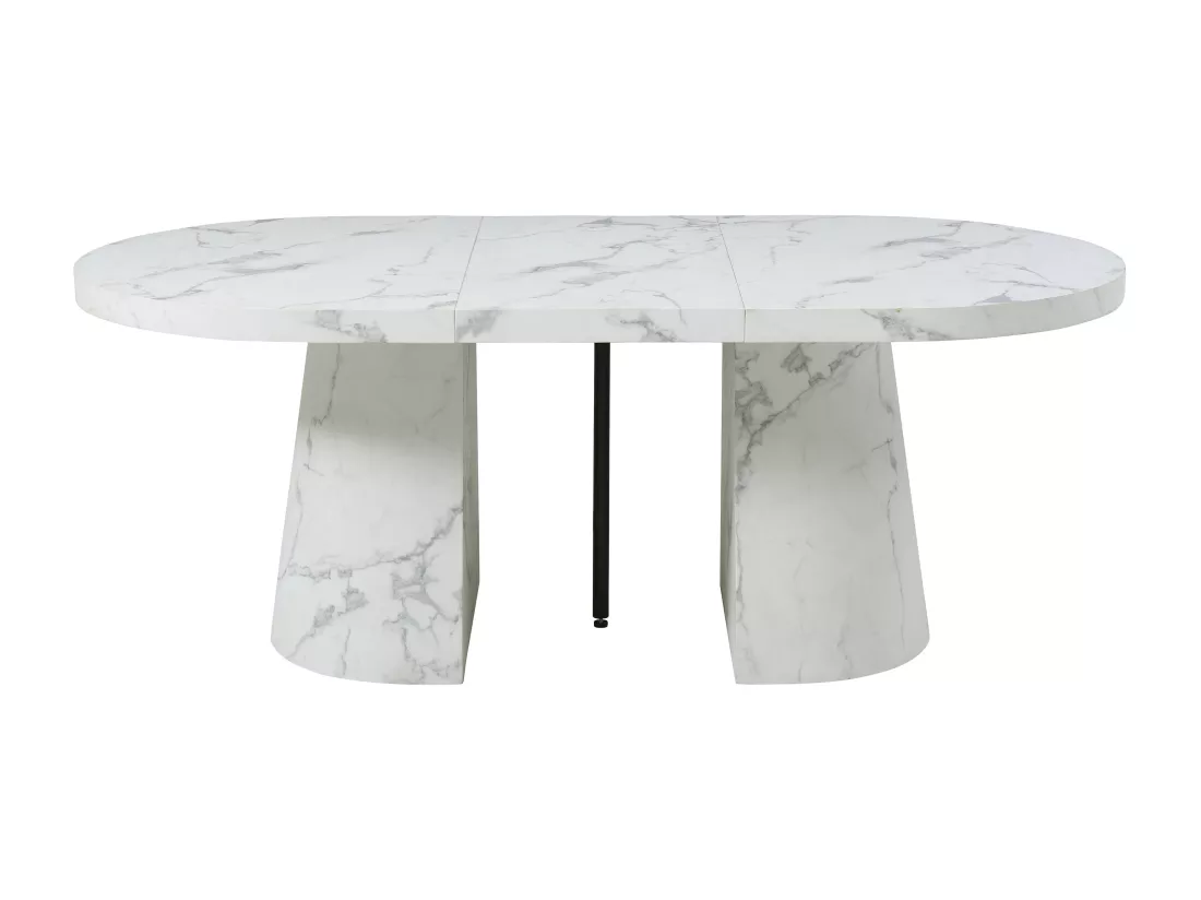 Table à manger extensible 6 à +12 personnes en MDF - Effet marbre blanc - CLOEVA