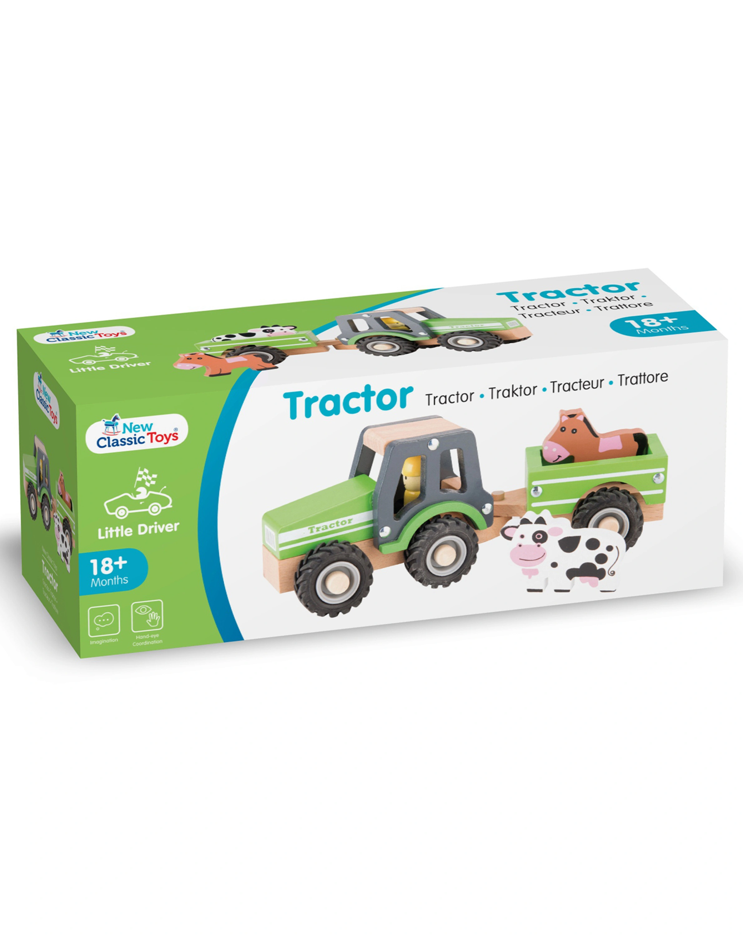 Holz-Traktor mit Anhänger in grün