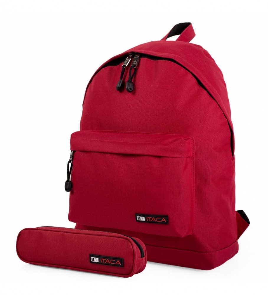 Mochila e estojo ITACA vermelhos - 31x43x14cm -