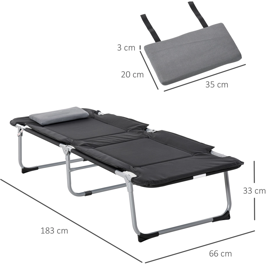 Outsunny Campingbett mit rutschfesten Füßen schwarz, silber