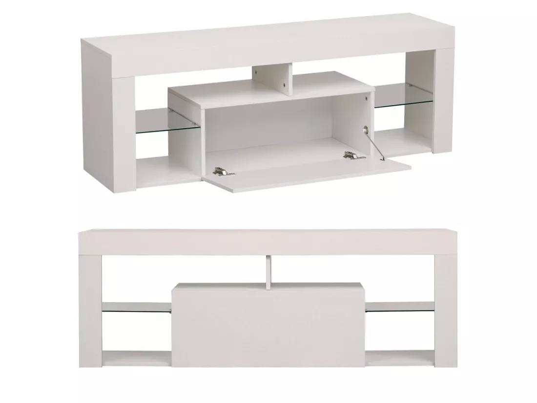 Meuble TV 140cm blanc à LED DARYL - HAPPY GARDEN