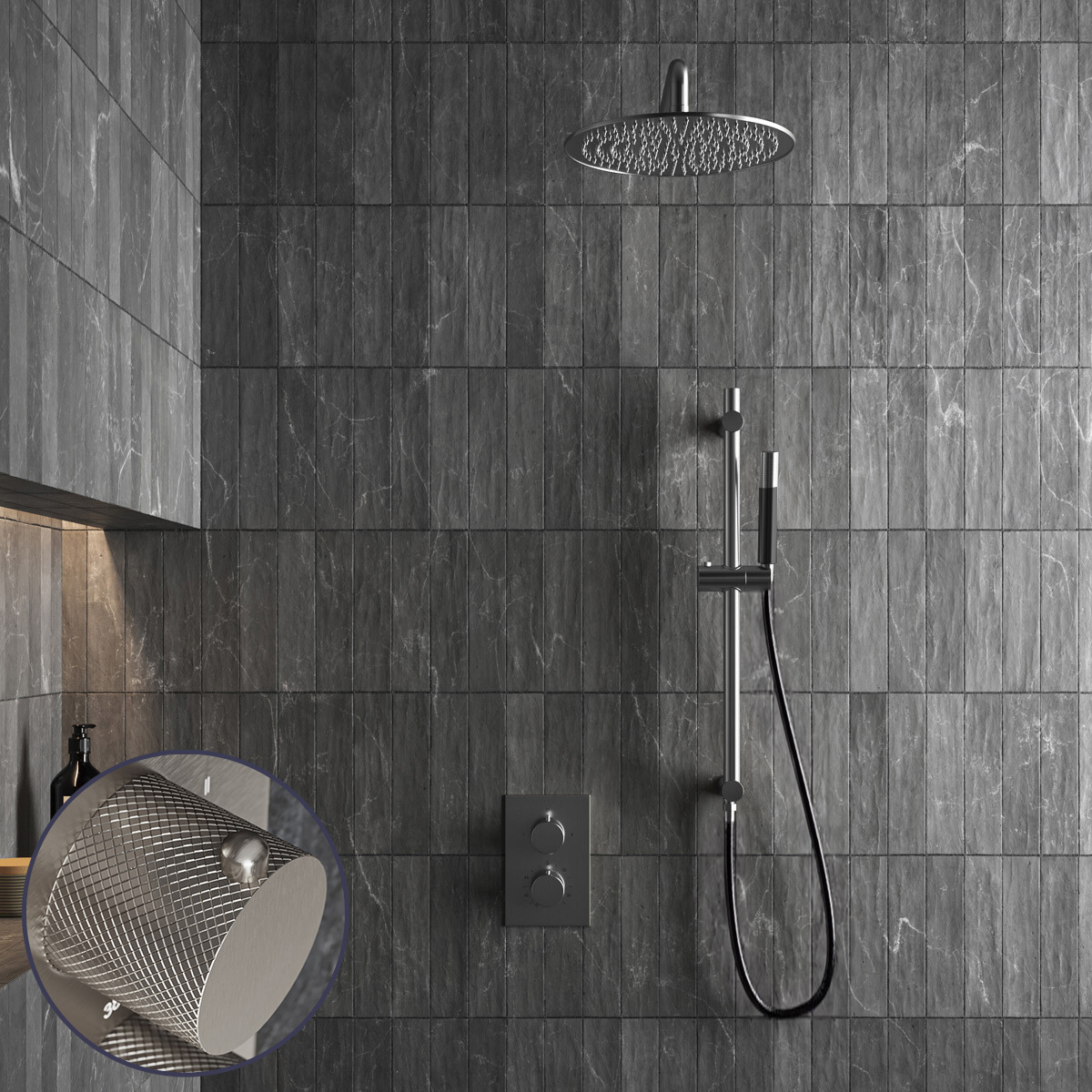Saniclear Exclusive Curved Pro inbouw regendouche met 30cm hoofddouche, muurarm en glijstang RVS