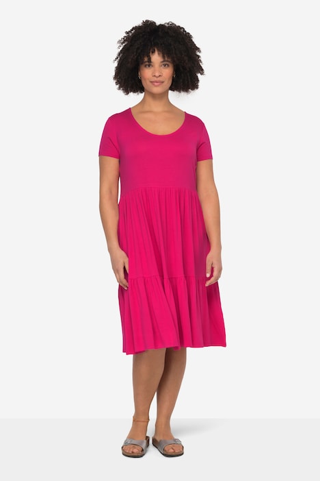 Jerseykleid, Rundhals, Halbarm, Saum-Volants