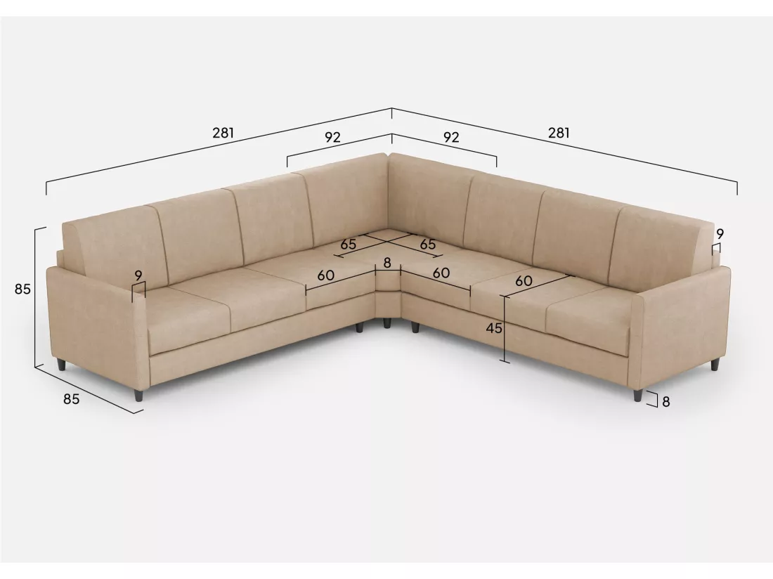 Canapé d'angle moderne italien tissu beige Korane - 5 tailles-Taille 281x281 cm
