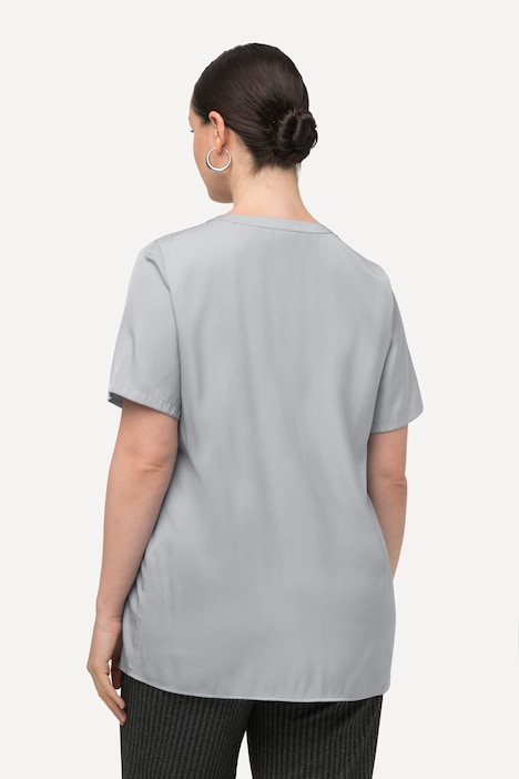 Bluse, Satin, Tunika-Ausschnitt, Halbarm