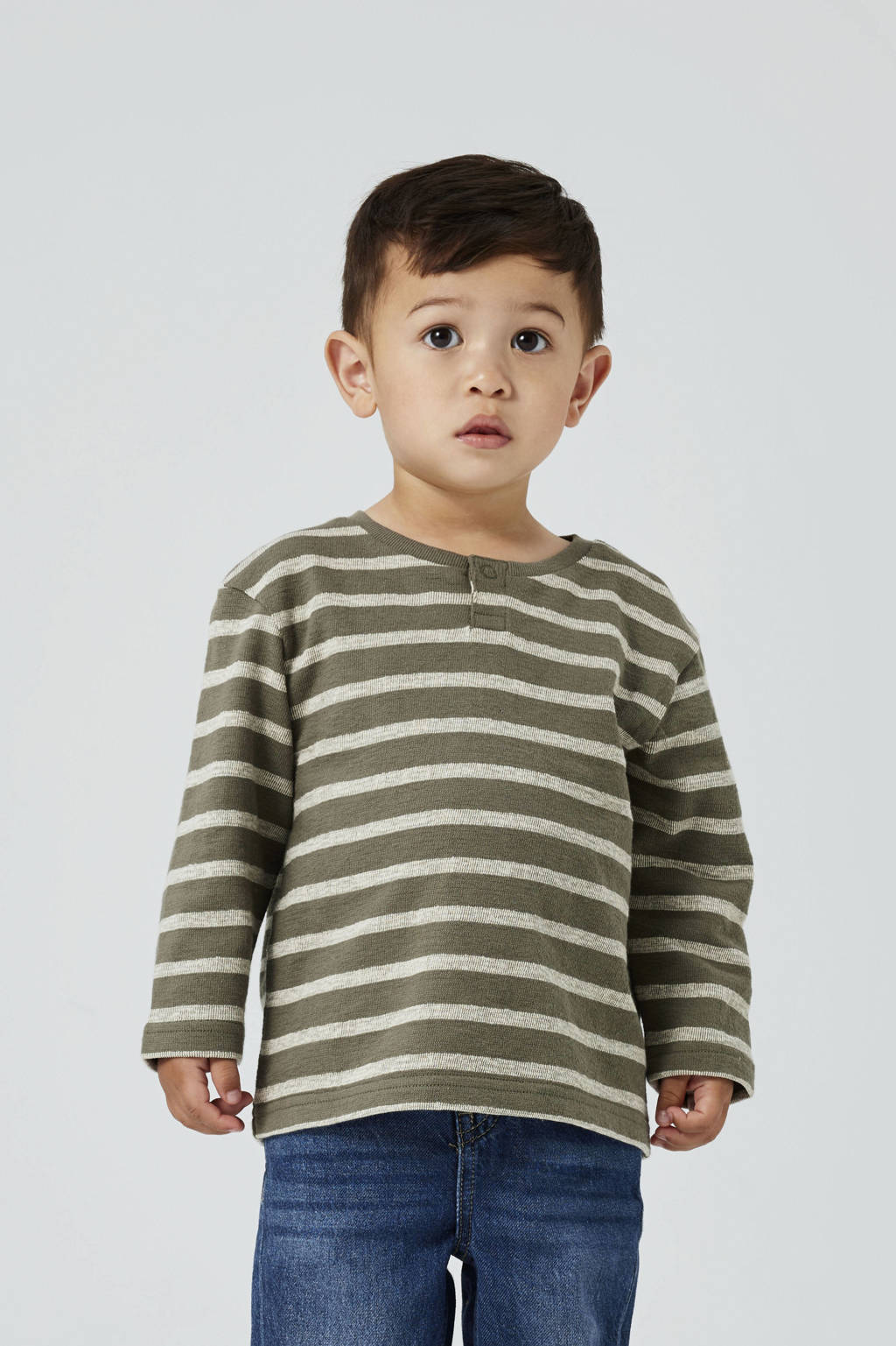 NAME IT gestreepte longsleeve NMMNIKS groen/wit