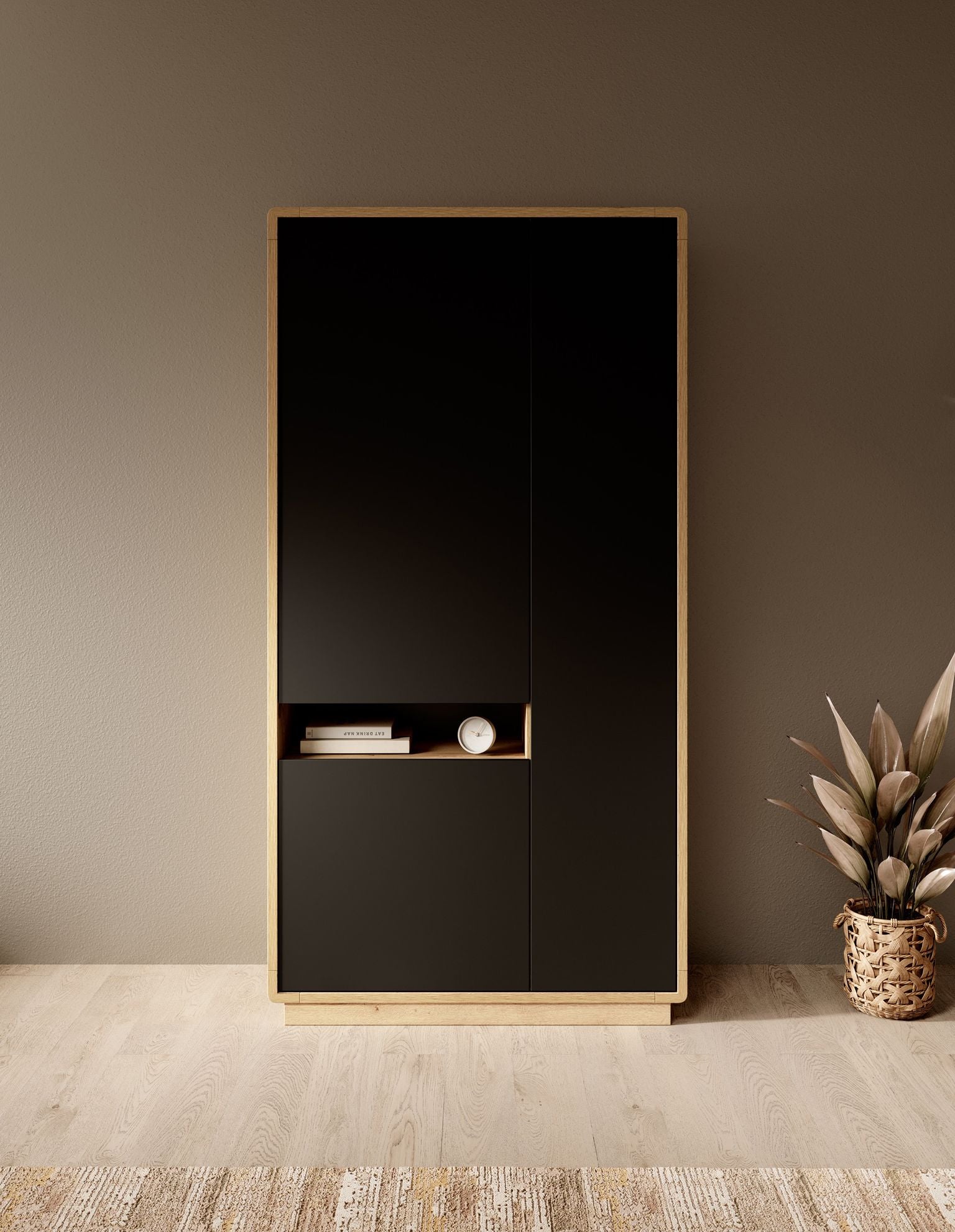 Acuna - Vitrinekast - Zwart/eiken - 92x40x181 cm