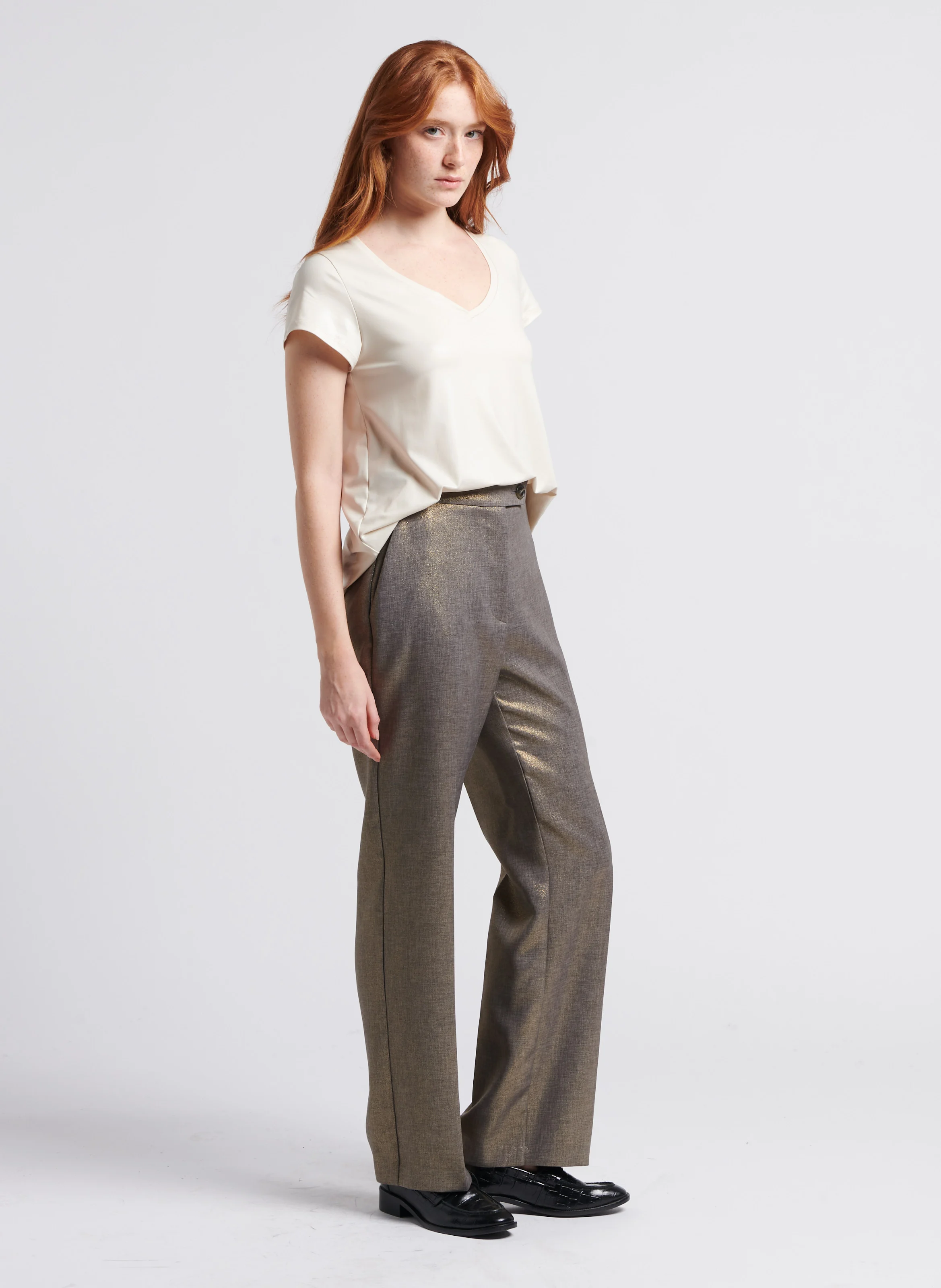 Pantalon de tailleur à paillettes dorées | Gris