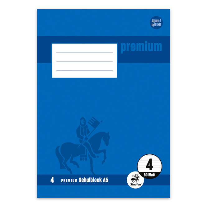 Staufen - Premium Schulblock DIN A5 - Lineatur 4 - 50 Blatt