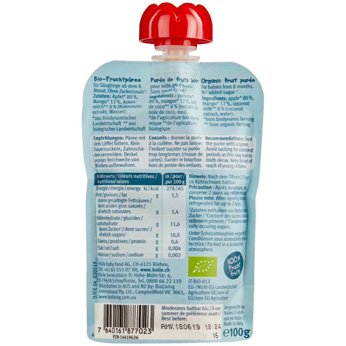 Holle Demeter Bio Croco Coco Pouchy 8+ Monate