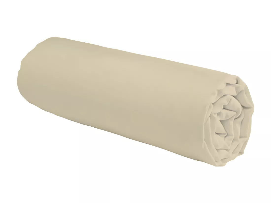 Drap housse uni en coton 57 fils beige 160x200cm