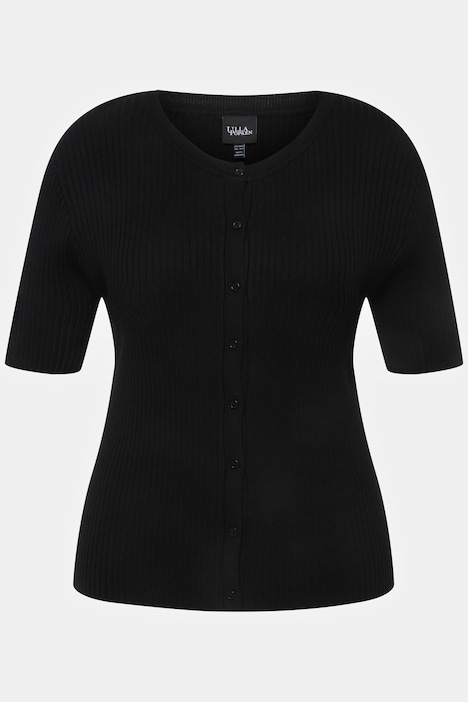 Strickshirt, Zierknöpfe, Slim, Rundhals, Halbarm