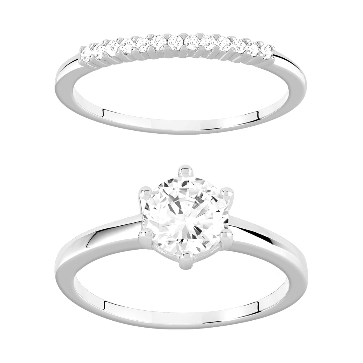Duo alliance demi-tour solitaire argent 925 zirconias