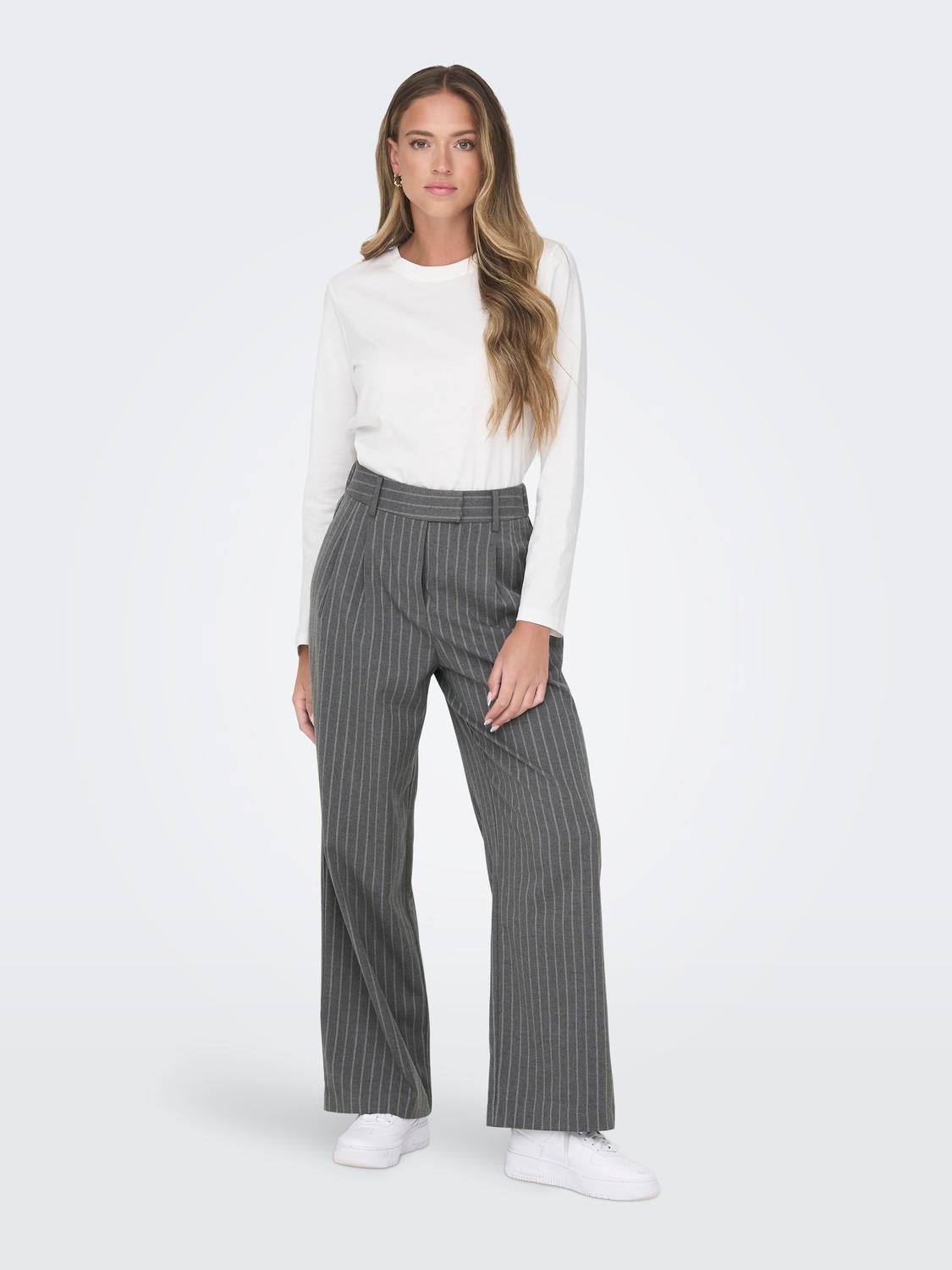 ONLDITA Normal geschnitten Hose mit weitem Beinschnitt Dark Grey Melange