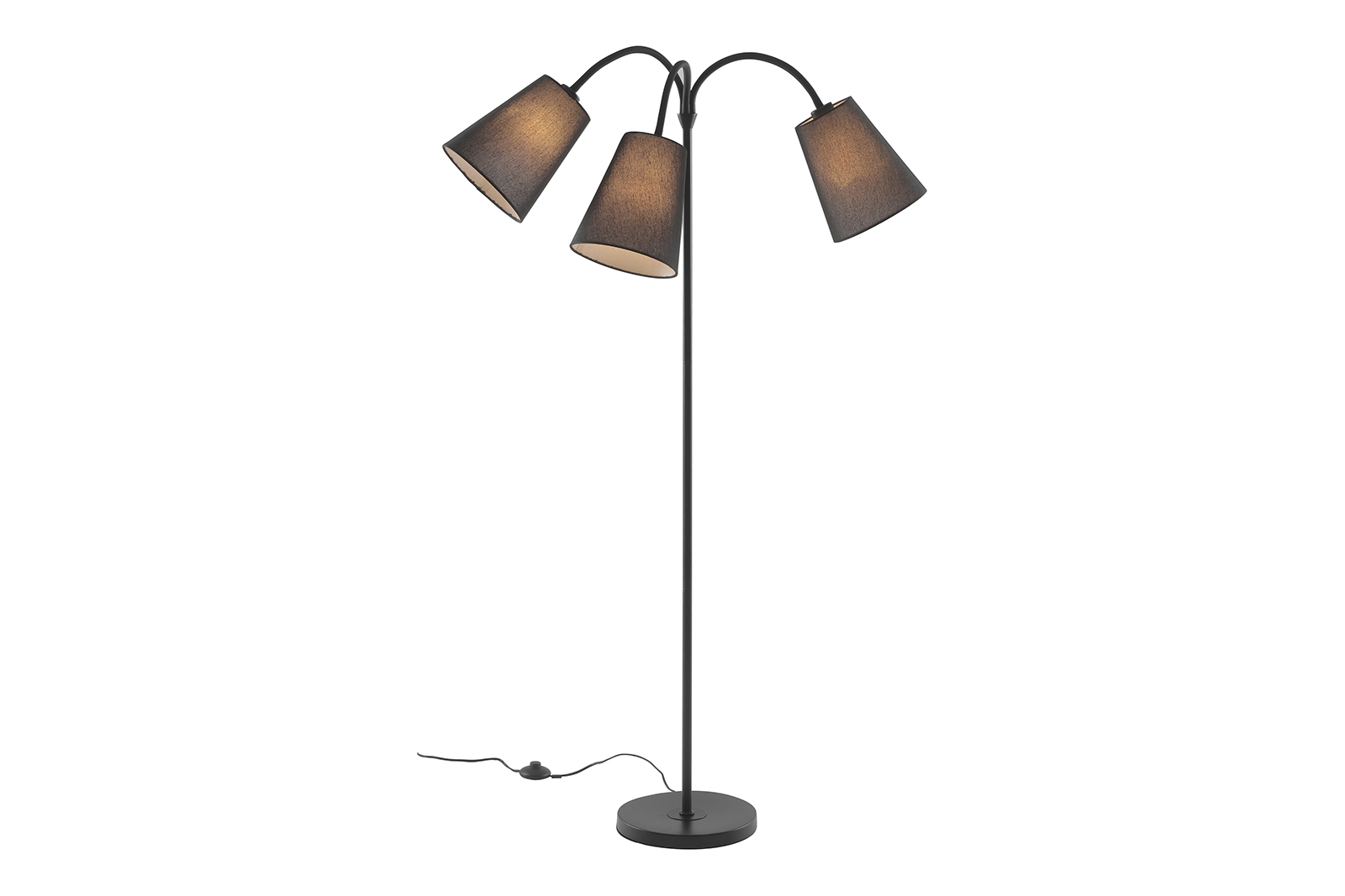 København gulvlampe Sort, med 3 sorte skjermer.