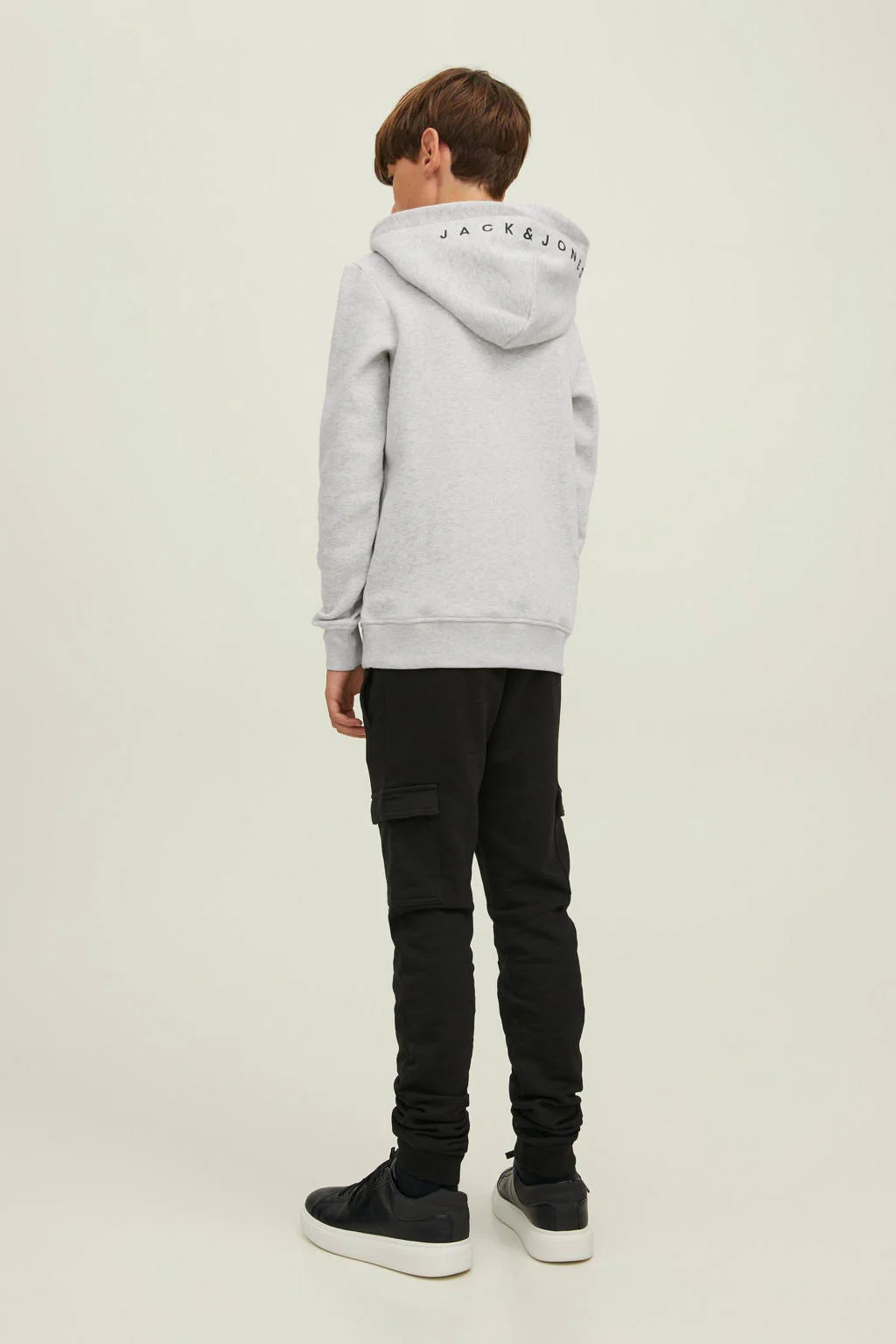 JACK & JONES hoodie JJESTAR met tekst lichtgrijs melange
