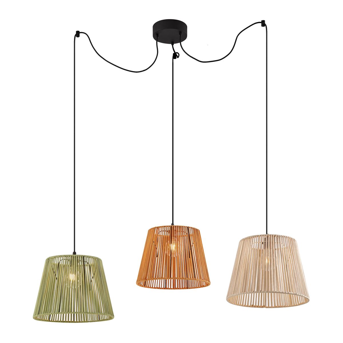 Buiten hanglamp zwart met multicolor kappen van touw 3-lichts IP44 - Cava Jayla