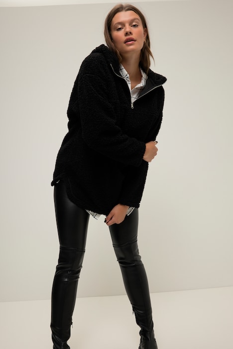 Teddyfleece-Hoodie, oversized, Kapuze, Langarm