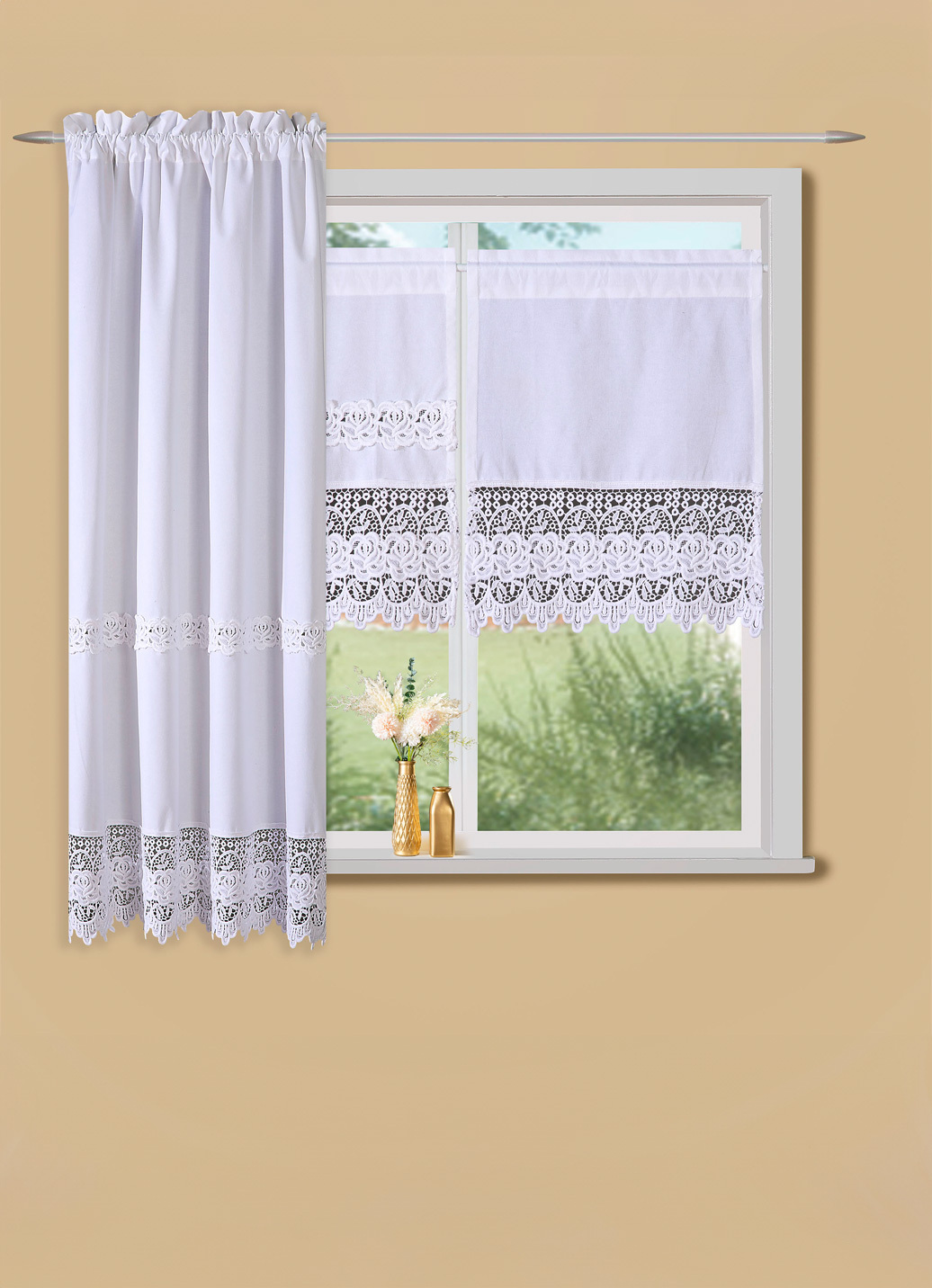 Fensterdekoration aus reiner Baumwolle mit hochwertiger Spitze