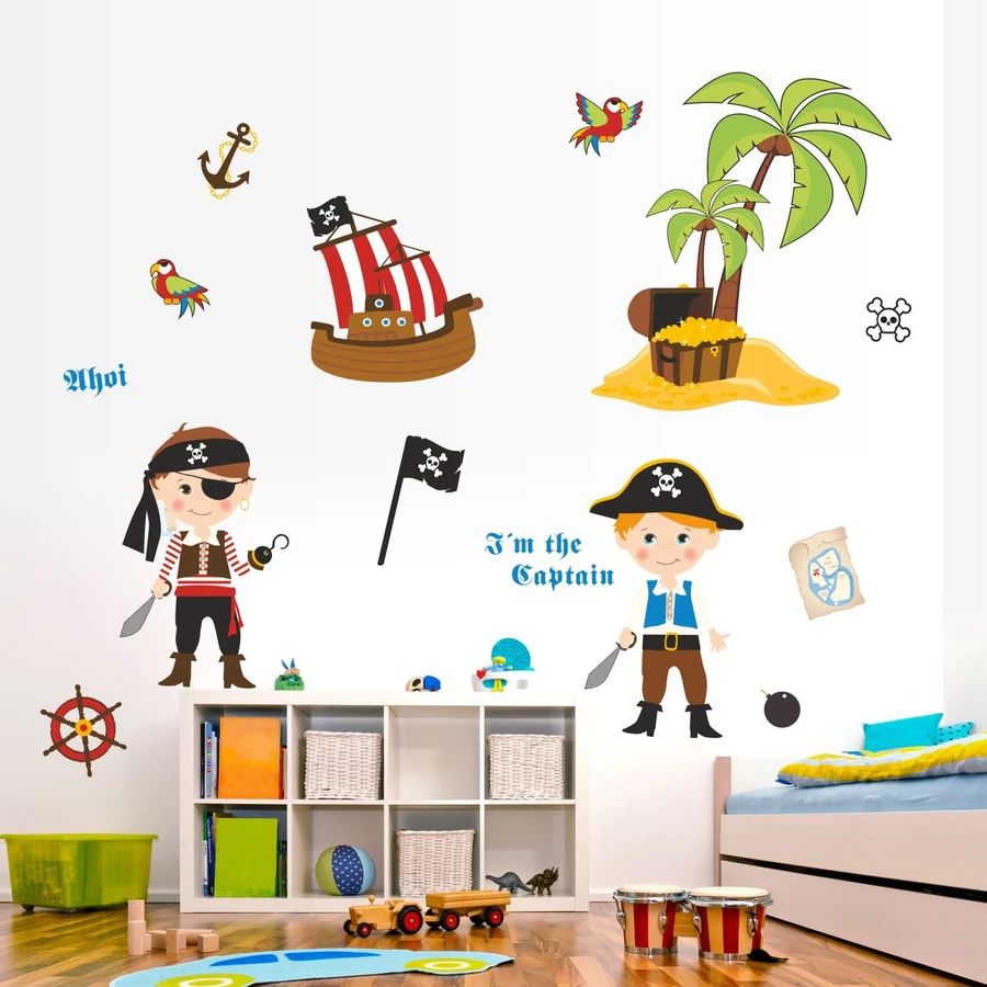 Nikima Wandtattoo 090 Wandtattoo Pirat mit Schiff und Insel bunt