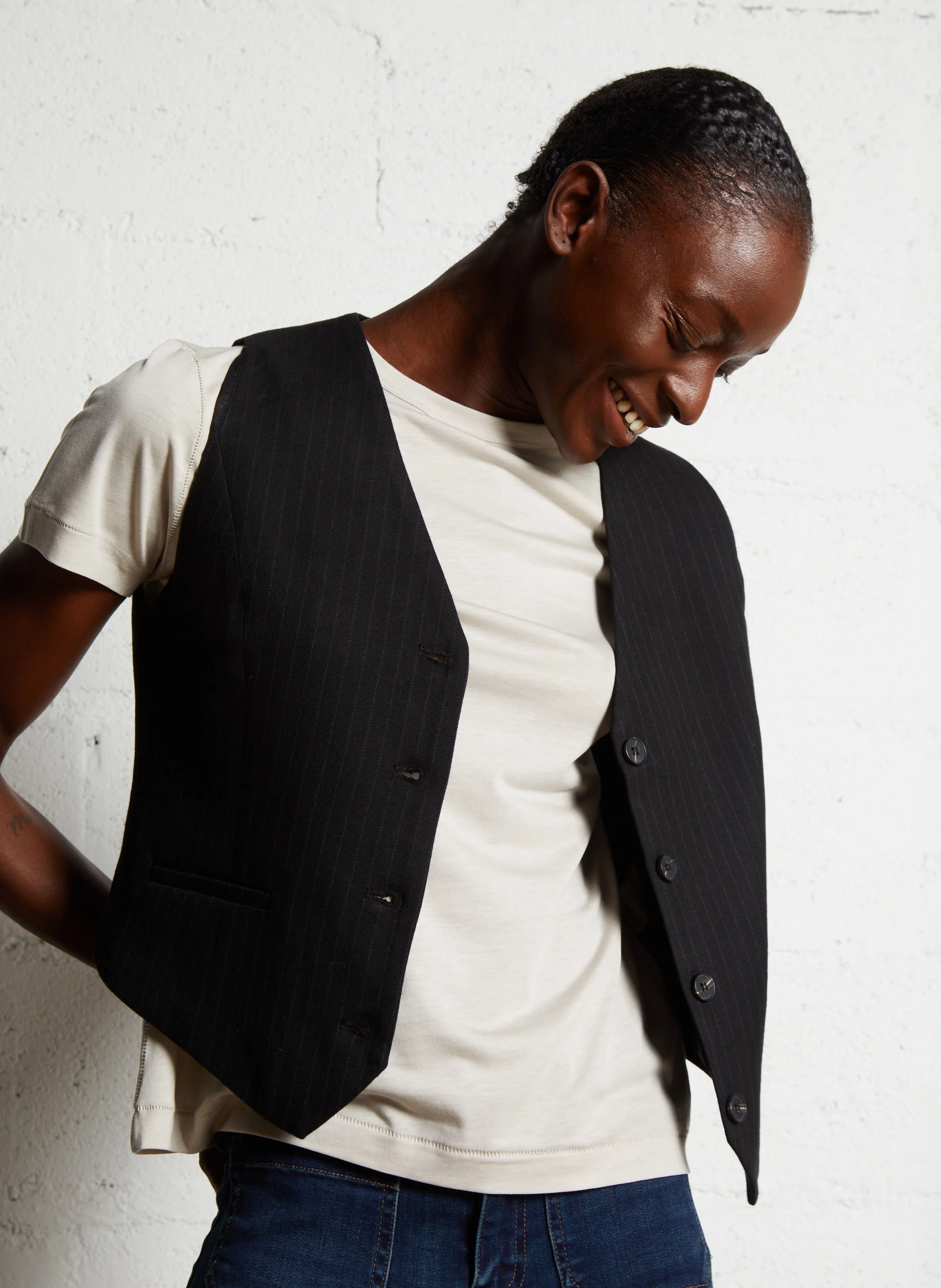 GALLY - Gilet de tailleur rayé | Noir