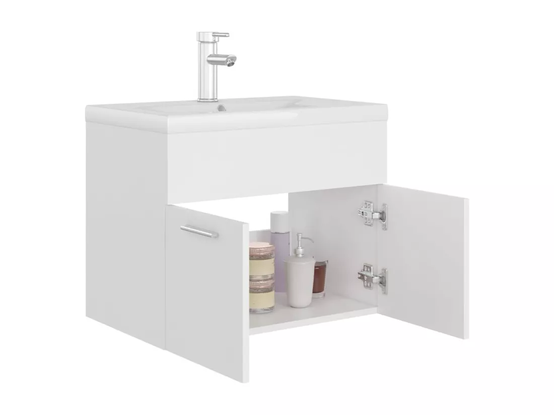 Armoire d'évier avec lavabo intégré Blanc Aggloméré