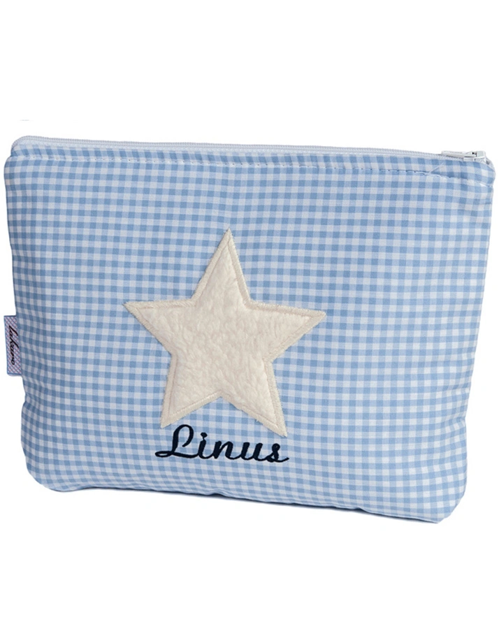 Personalisierte Kulturtasche STERN hellblau (Farbe: grau)
