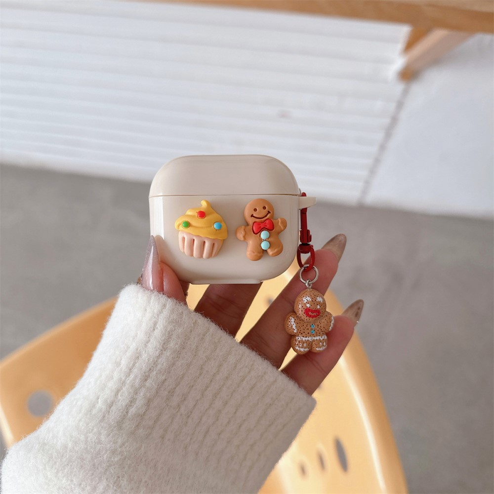 AirPods Pro Gummi Case Schutzhülle mit Lebkuchenmann Anhänger - Beige