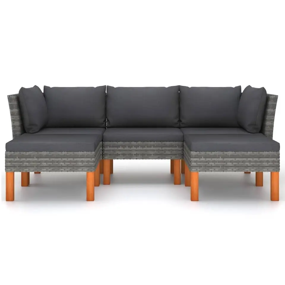 vidaXL - Loungeset - Grijs - Poly rattan - 5 stuks - Met kussens