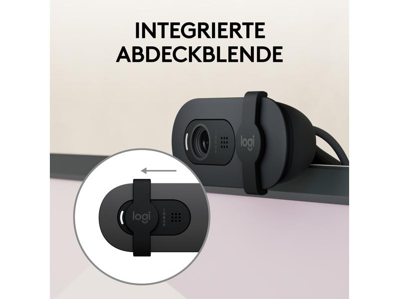 Logitech Brio 100 Graphite Full HD-Webcam mit integrierter Abdeckblende