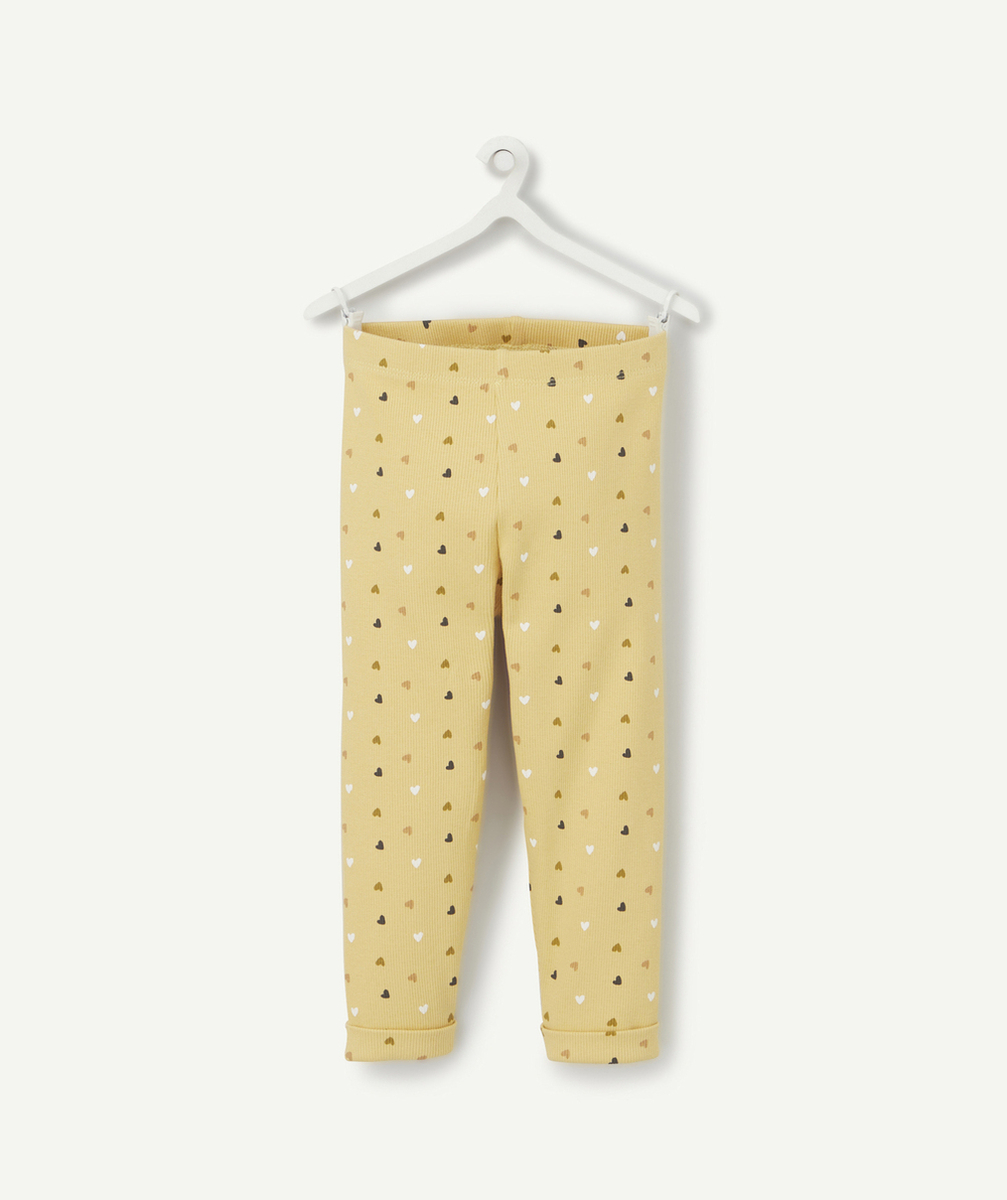 LEGGING CÔTELÉ FILLE EN COTON BIO JAUNE IMPRIMÉ COEURS