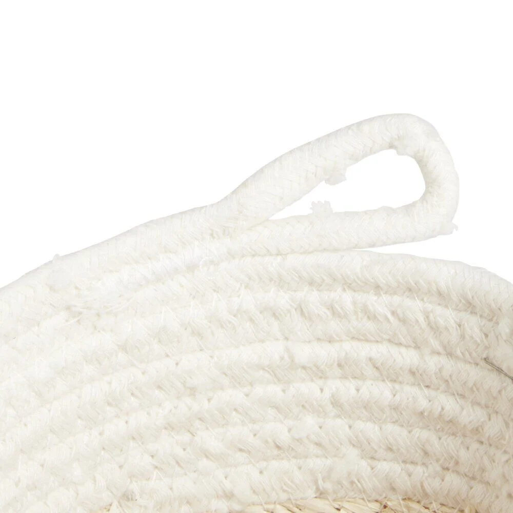 Panière tressée coton, maïs et polyester blanc et beige Ø15xH12cm