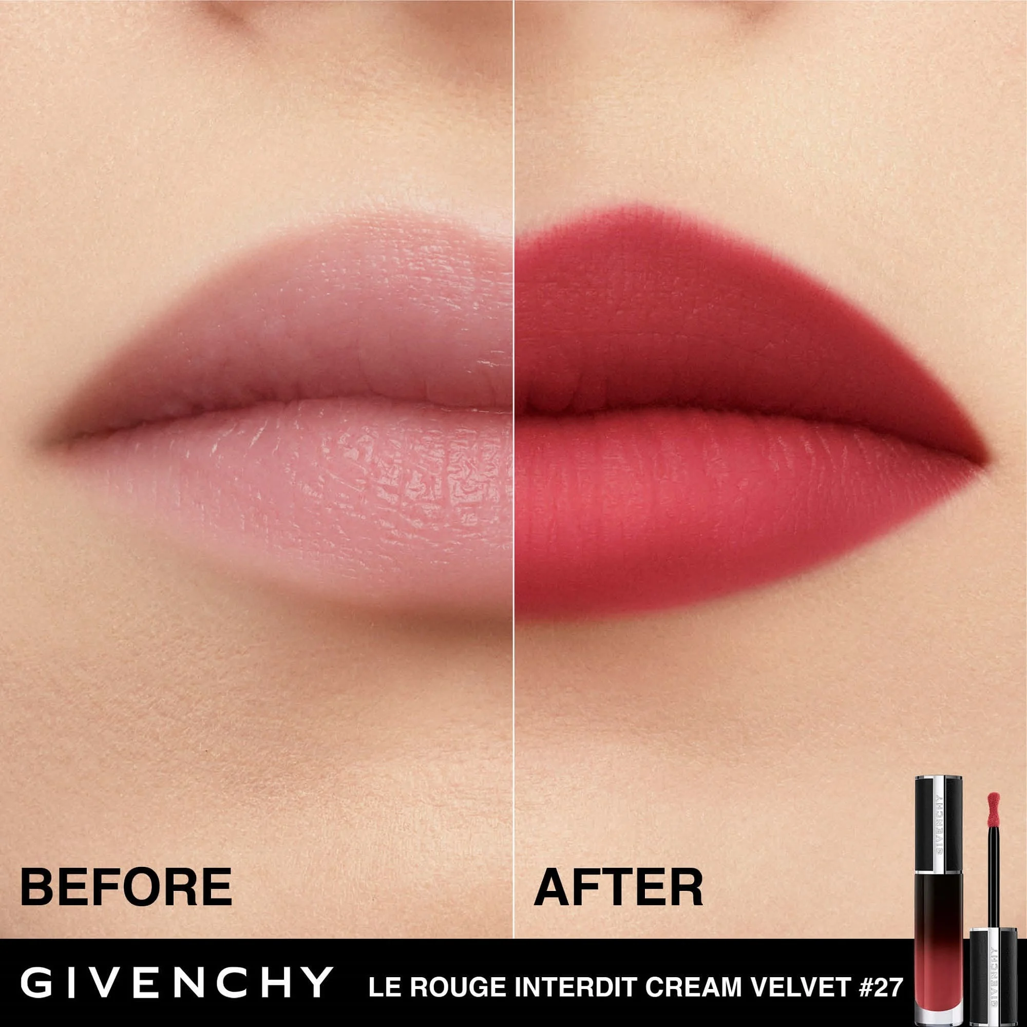 LE ROUGE INTERDIT CREAM VELVET Rouge à lèvres mat longue tenue |- 27 Rouge Infusé