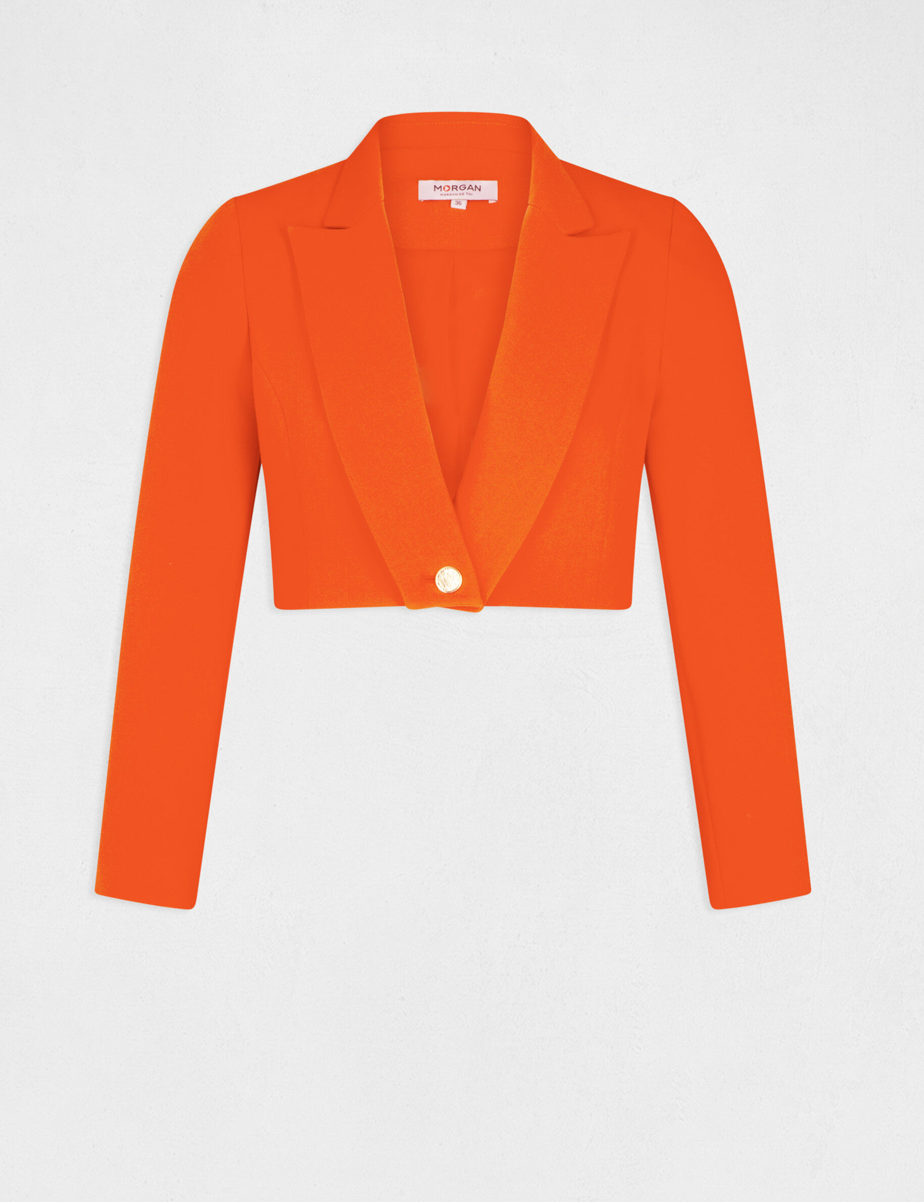 Veste courte droite col cranté à revers orange femme - orange