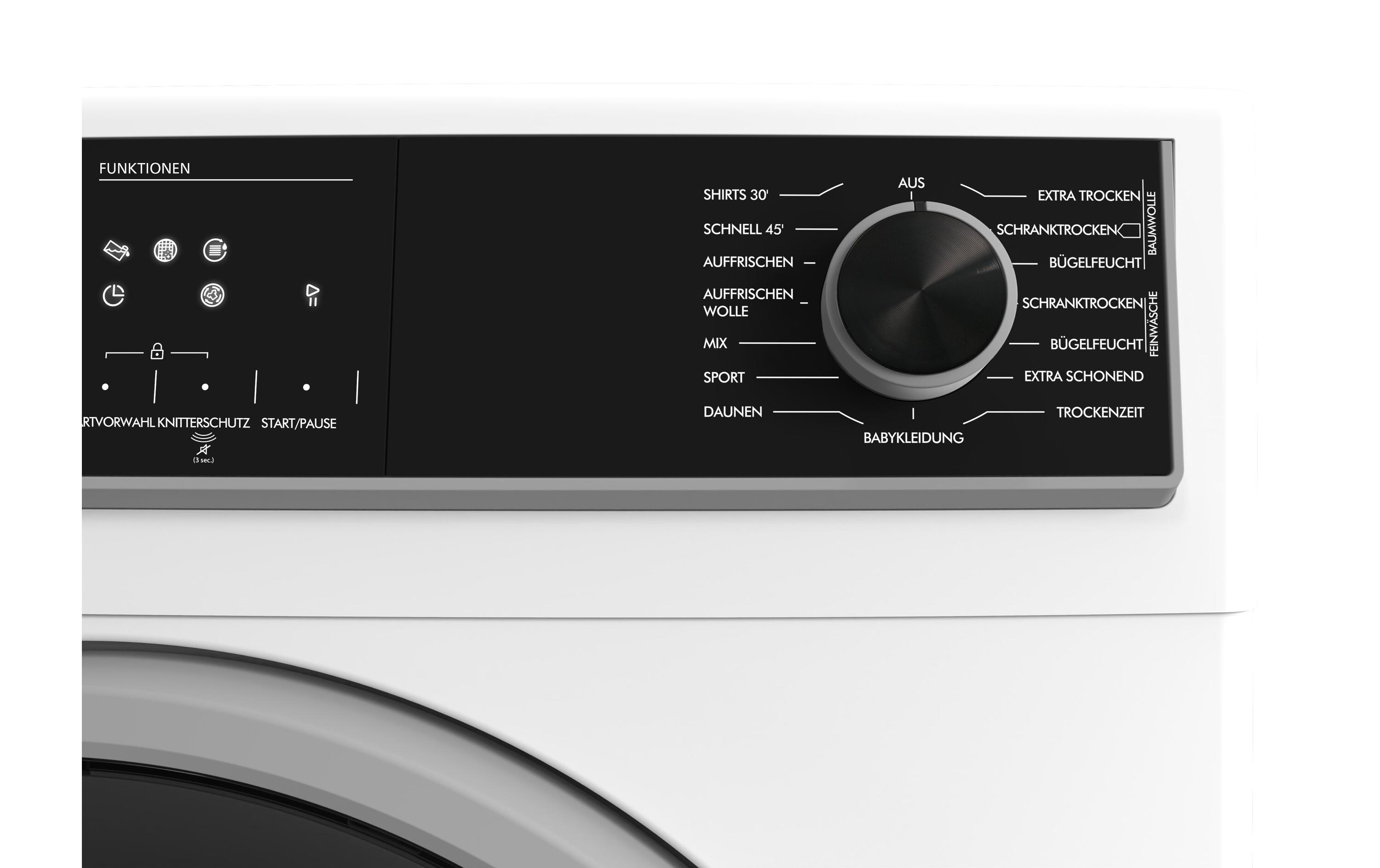 Wäschetrockner KD-HHH8S8GW3-DE Rechts<br>Trockner mit automatischer Knitterschutzfunktion und LED-Innenbeleuchtung