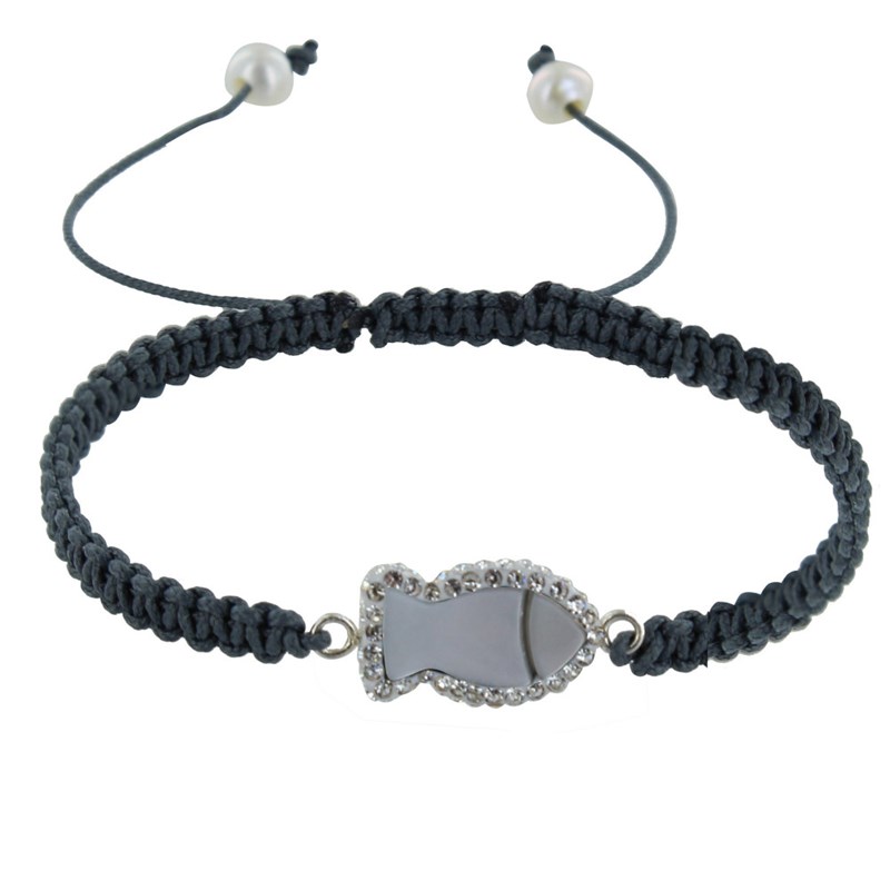 Bracelet Poissson de Nacre et Strass Lien Tréssé Gris
