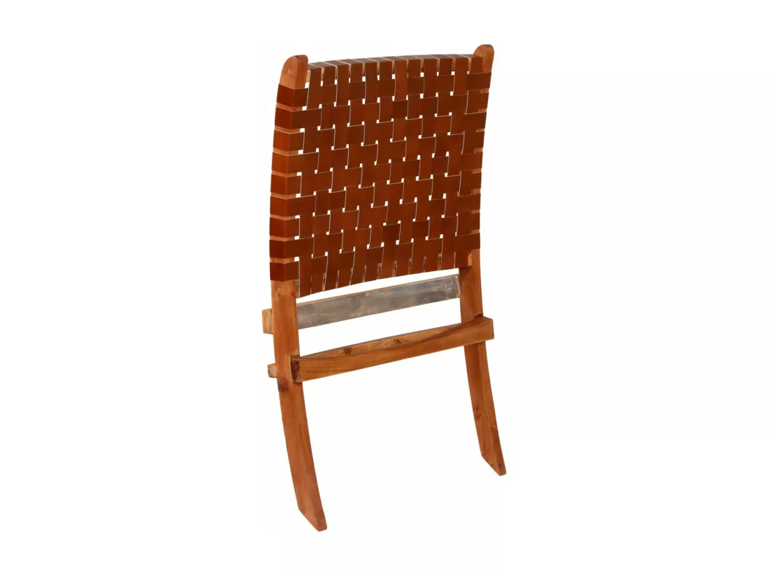 Fauteuil pliable Bandes croisées Marron Cuir véritable