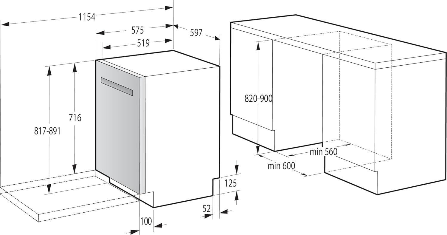 Gorenje ULTRA16BUWIFIX Geschirrspüler/Unterbaugerät/60 breite/16 Maßgedecke/6 Programme/EU Made/TotalDry/Status LED-Licht/FlexUse/Total AquaStop/MultiClack/EEK: B/Einbaumaße (HxBxT):82 x 60 x 57,5 cm