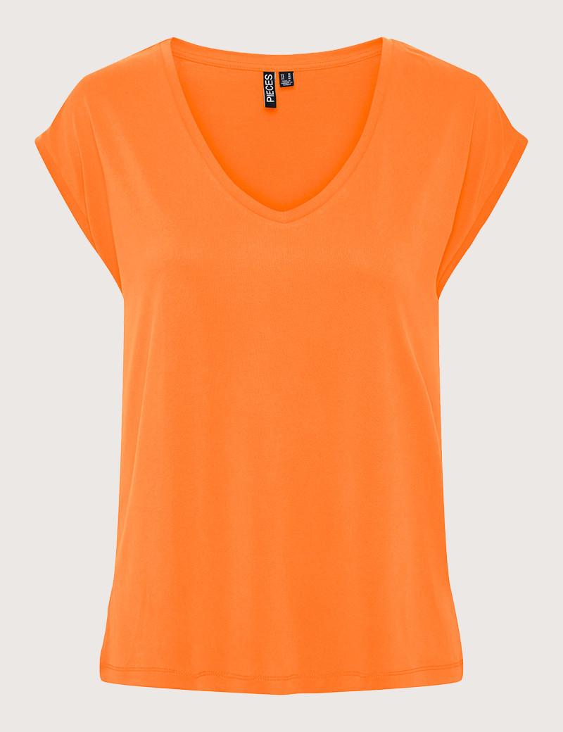 PIECES T-SHIRT COL V KAMALA ORANGE