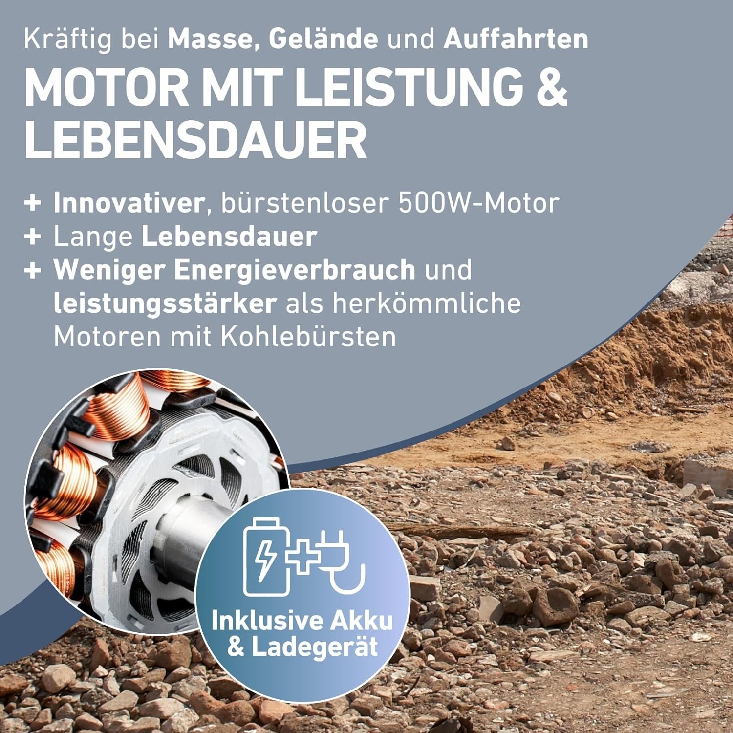 Elektrische Schubkarre mit Akku I 80L Mulde I 150kg Traglast I 500W I 40V Li-ion mit 6000mAh