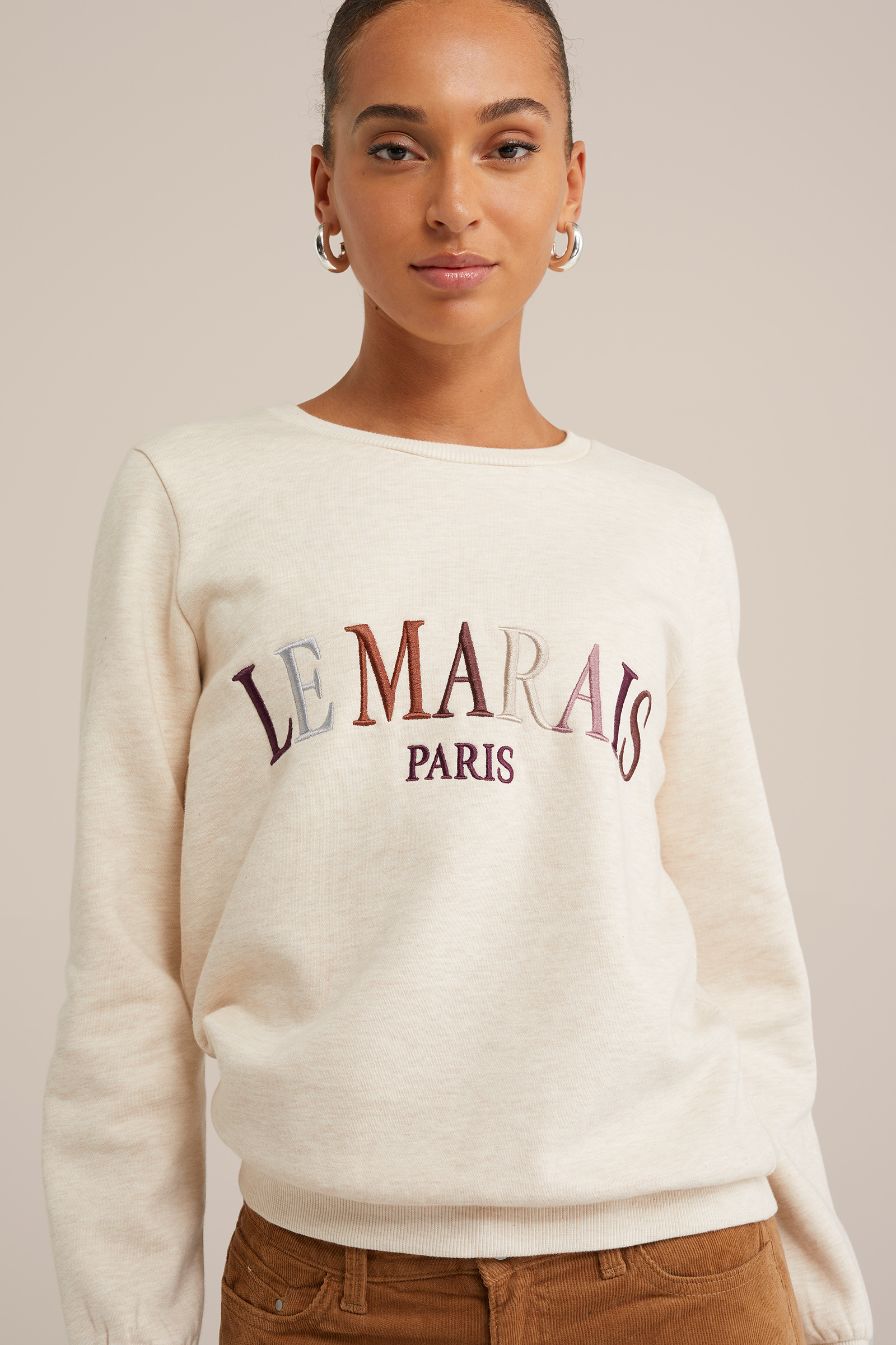 sweater met embroidery WE Fashion Beige