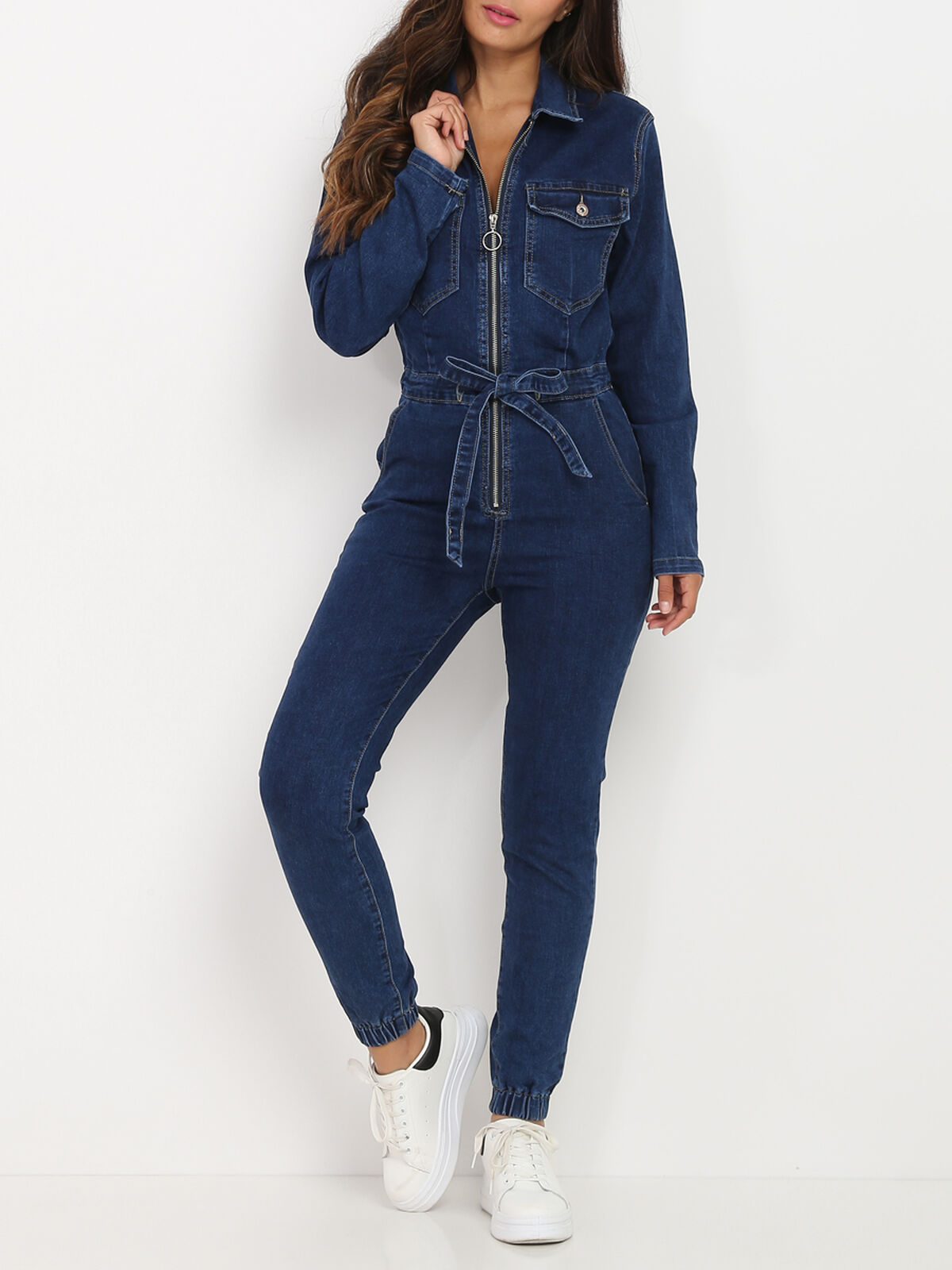 Combinaison en jeans style utilitaire- Bleu foncé