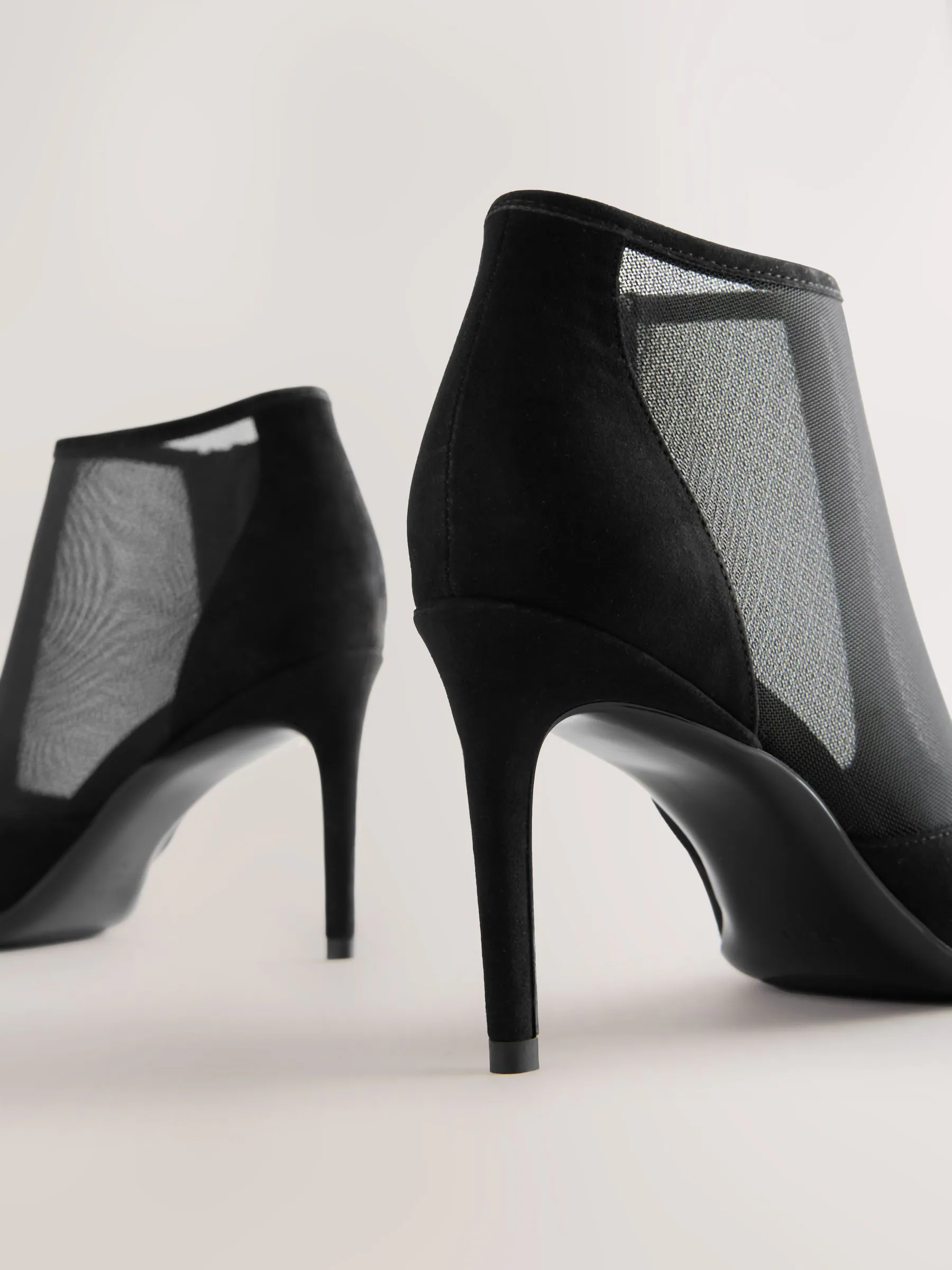 Black Mesh Detail - Pointed Toe T-Bar Ankle Boots