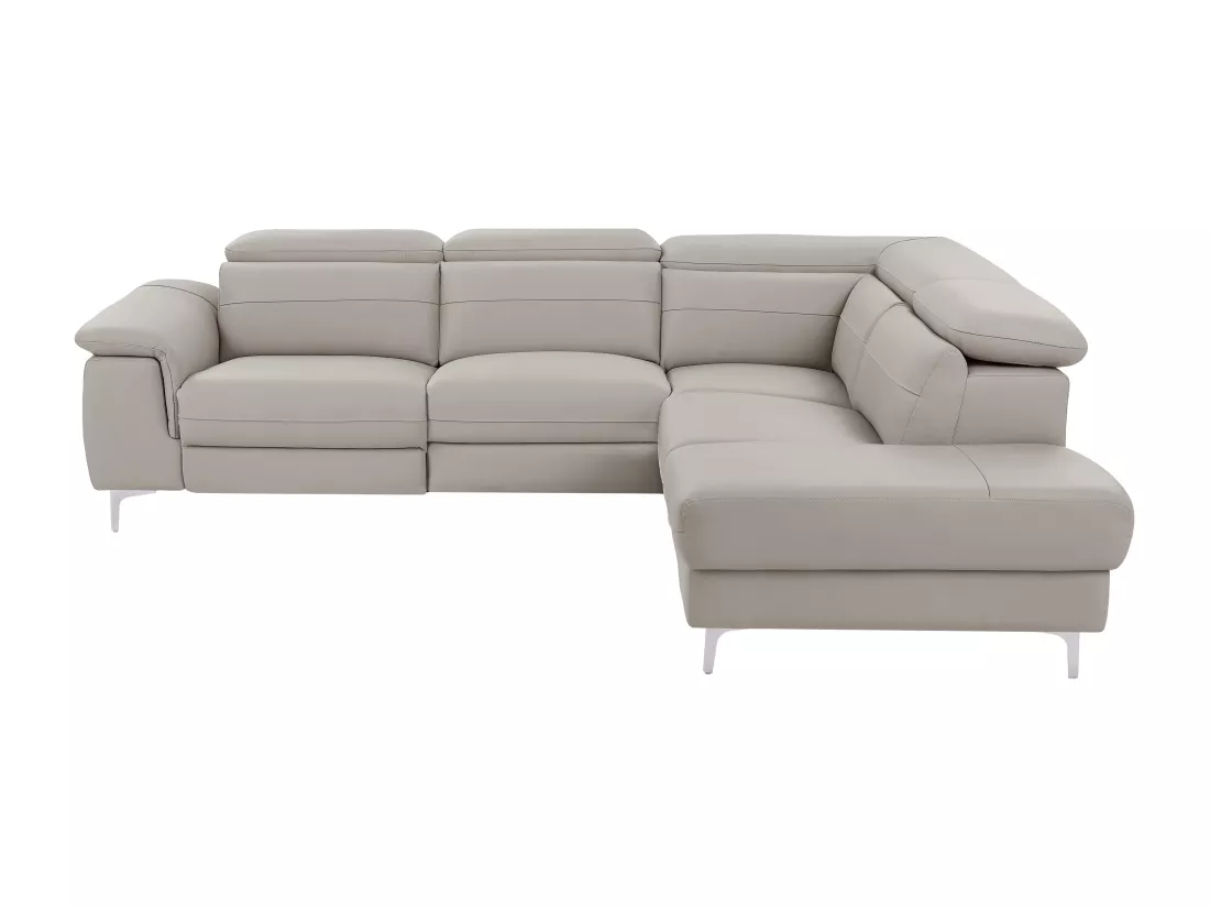 Canapé d'angle droit relax électrique en cuir gris clair FUSINO