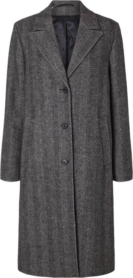 Selected Femme SLFNEW ALMA WOOL COAT HERRINGBONE N Sort